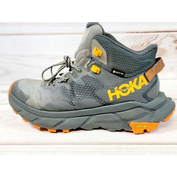 Hoka Trail Code GTX Gore-Tex Hiking Boots Grey Orange Vibram Mens Size 9 D main image 16